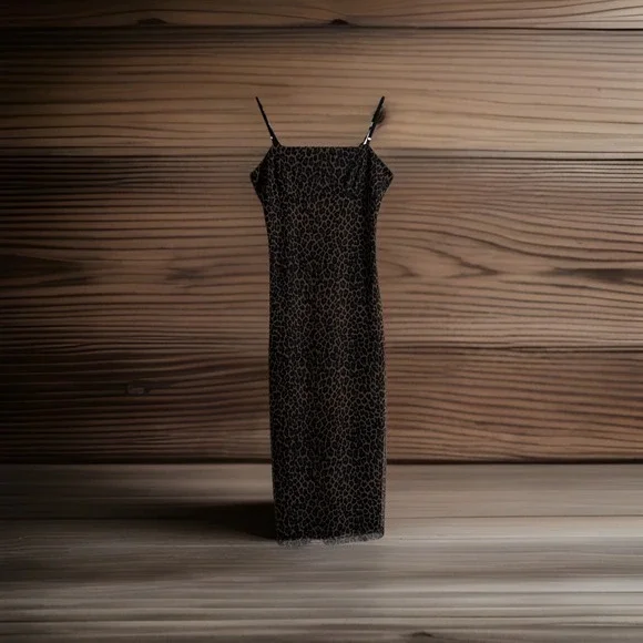 Vintage Y2K‎ Cheetah Print Maxi Midi Slip Dress Medium Brown Black Whimsygoth - Picture 2 of 13